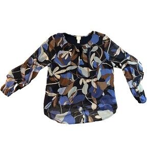 Chico's Peasant Top Size 2 Boho Abstract Floral Cottagecore Whimsigoth Sheer Y2K